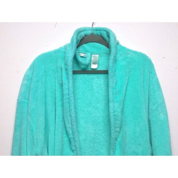 Hotel Spa Collection Bathrobe AQUA color One Size VERY SOFT fluffy belted - Picture 4 of 12